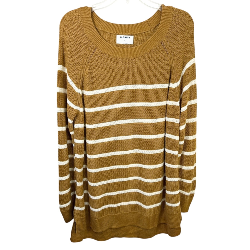 Old‎ Navy XL Sweater Mustard Striped Crew Raglan Academia Fall Knit Office 214